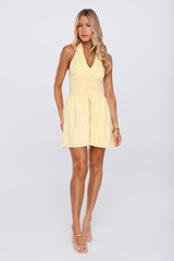 Sweet Sunshine Halter Ruched Mini Dress Yellow
