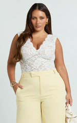 Antonia Top - V Neck Lace Detail Top in White