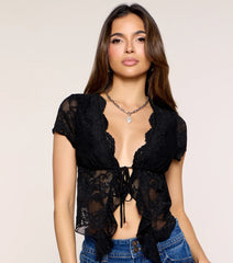 Sweet Flirt Lace Ruffle Tie-Front Top