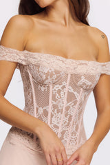 Pink Lace + Georgette Corset Maxi Dress