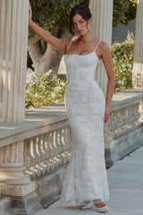 White Hand Beaded Embellished Satin Bridal Gown