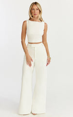 Helen Two Piece Set - Crepe Twisted Top And Wide Leg Pants in Cream