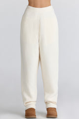 Ivory Wool Boucle Knit Trousers