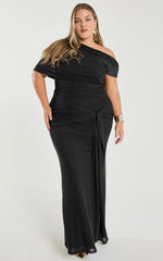 Nicolette Maxi Dress - Cape Sleeve Off Shoulder Dress in Black