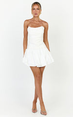 Marlowe Mini Dress - Strapless Gathered Bodice Fit And Flare Dress in White