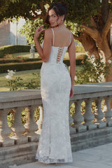 White Hand Beaded Embellished Satin Bridal Gown