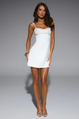 Special Moments Satin Embellished Mini Dress White