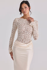 Vintage Ivory Lace Long Sleeve Bodysuit