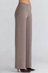 Taupe Wool Wide Leg Trousers