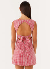 Lotus Tie Back Mini Dress - Red Gingham