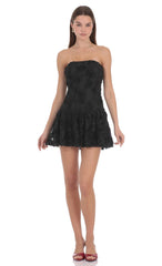 Strapless Rosette Mini Dress in Black