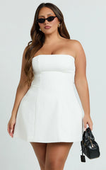 Catharine Mini Dress - Strapless A Line Dress in White