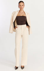 Seraphina Top - Long Sleeve Square Neck Gathered Waist Top in Chocolate