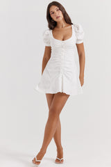 White Puff Sleeve Mini Dress