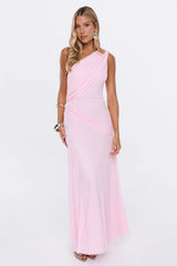 The Influencer Mesh One Shoulder Maxi Dress Pink