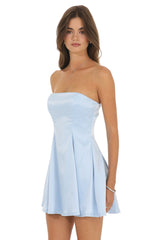 Strapless Satin Dress in Blue