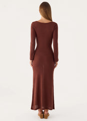 Amarise Knit Tie Front Maxi Dress - Chocolate