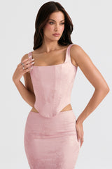 Pink Floral Satin Longline Corset