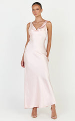 Adilah Maxi Dress - Cowl Neck Satin Dress in Light Pink