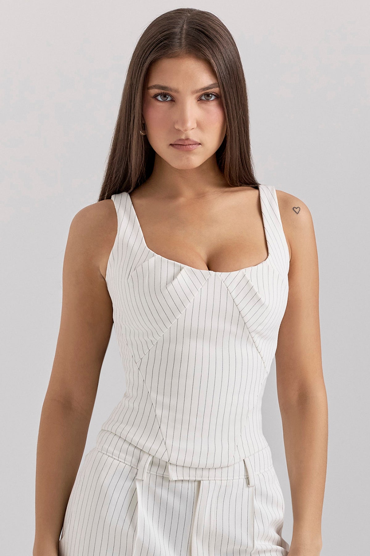 White Pinstripe Boned Corset Top