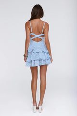 Clean Silhouette Embroidered Mini Dress Blue