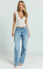 Antonia Top - V Neck Lace Detail Top in White