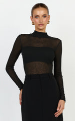 Willa Bodysuit - High Neck Sheer Bodysuit in Black