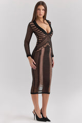 Black Plunge Midi Dress