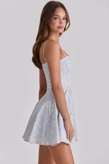Blue Wildflower Floral Print Cotton Mini Sundress