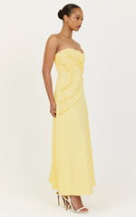 Dahlia Midi Dress - Strapless Side Frill Pleated A Line Dress in Lemon