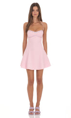 Fit and Flare Open back Mini Dress in Pink
