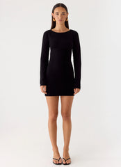 Soft Vision Knit Mini Dress - Black
