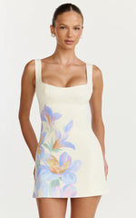 Astra Mini Dress - Square Neck A Line Dress in Astra Posey Floral Print
