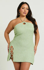 Amalie The Label - Merida Halter Knit Side Split Mini Dress - In Green