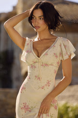 Ivory Vintage Rose Print Georgette Maxi Tea Dress