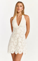 Vinny Mini Dress - Lace Halter Fit And Flare Dress in White