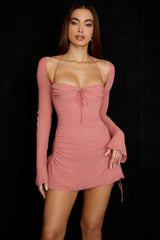 Pink Chiffon Cutout Halter Mini Dress