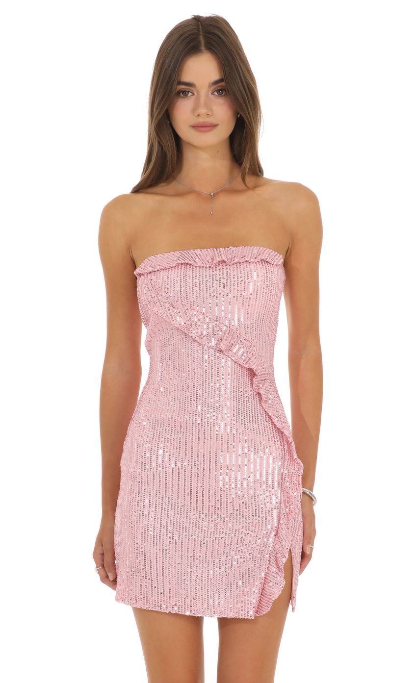 Strapless Sequin Mini Dress in Pink