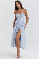 Soft Blue Cotton Broderie Anglais Midi Sundress