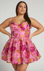 Brailey Mini Dress - Sweetheart Bustier Dress in Pink Jacquard
