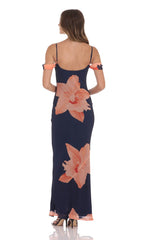 Orange Floral Off Shoulder Maxi Dress in Navy