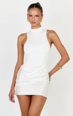 Elodie Mini Dress - Sleeveless Dress Overlay Skirt in White