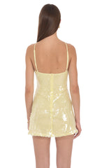 Sequin Halter Mini Dress in Yellow