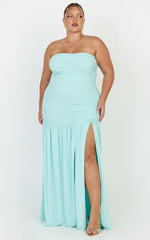 Marguerite Maxi Dress - Strapless Ruched Mesh High Leg Split Dress in Mint