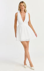 Mariabella Mini Dress - Tulle Plunge Dress in White