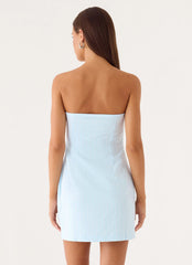 Reinna Cotton Strapless Mini Dress - Baby Blue Stripe