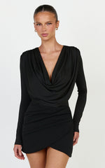 Cosette Bodysuit - Long Sleeve Cowl Neck Bodysuit in Black