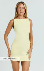 Winona Mini Dress - Boat Neck Smock Dress in Lemon