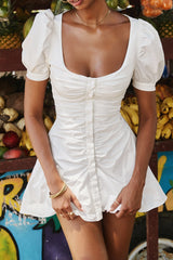 White Puff Sleeve Mini Dress
