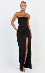 Tara Maxi Dress - Strapless Corset Drape Skirt Dress in Black